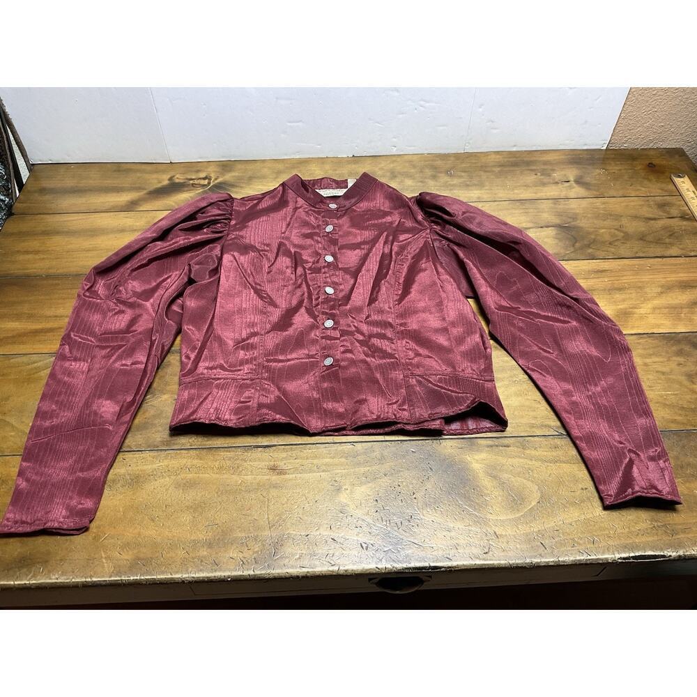 Wahmaker womens 1880s Style Blouse Burgundy Poly Blend Moire 2XL